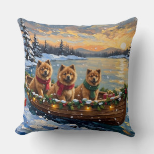 Chow Chow Christmas Boat Holiday Throw Pillow