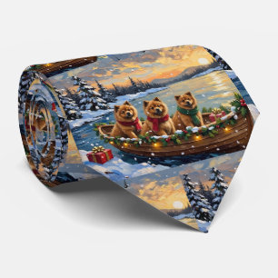 Chow Chow Christmas Boat Holiday Tie