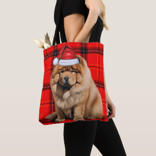 Chow Chow Christmas Dog Red Seasonal Plaid Tote Bag