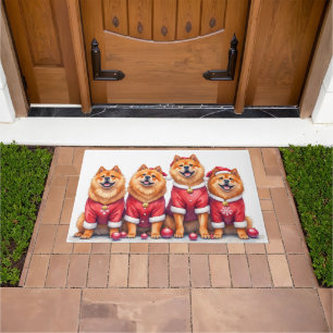 Chow Chow Christmas Dress Santa Hat Doormat