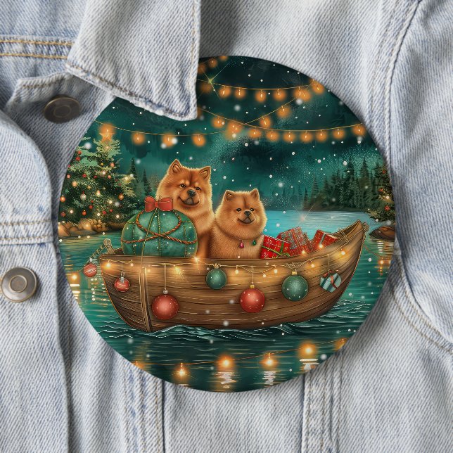 Chow Chow Christmas Festive Voyage 6 Inch Round Button (In Situ)