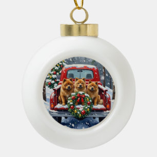 Chow Chow Christmas Red Truck Holiday Ceramic Ball Christmas Ornament