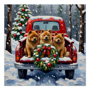 Chow Chow Christmas Red Truck Holiday Poster
