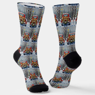 Chow Chow Christmas Red Truck Holiday Socks