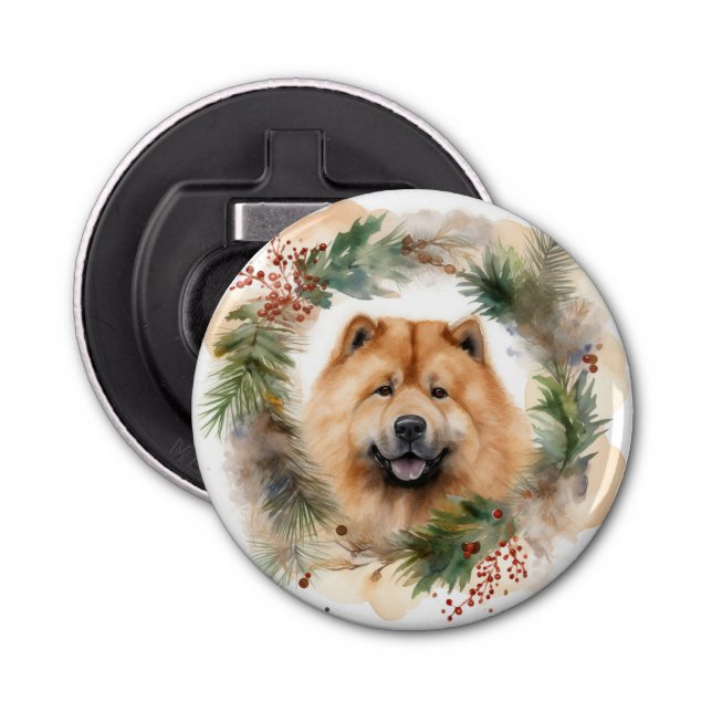chow chow Christmas Wreath Festive Pup  Bottle Opener (Front)