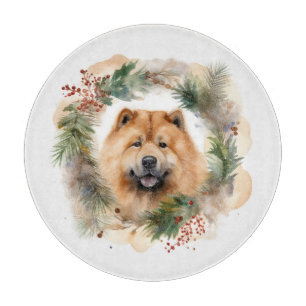 chow chow Christmas Wreath Festive Pup  Cutting Board