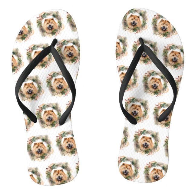 chow chow Christmas Wreath Festive Pup  Flip Flops (Footbed)