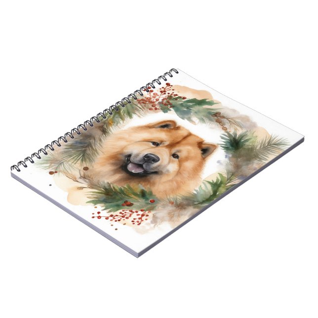 chow chow Christmas Wreath Festive Pup  Notebook (Left Side)