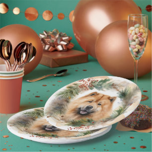 chow chow Christmas Wreath Festive Pup  Paper Plate
