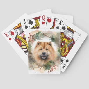 chow chow Christmas Wreath Festive Pup Playing Cards