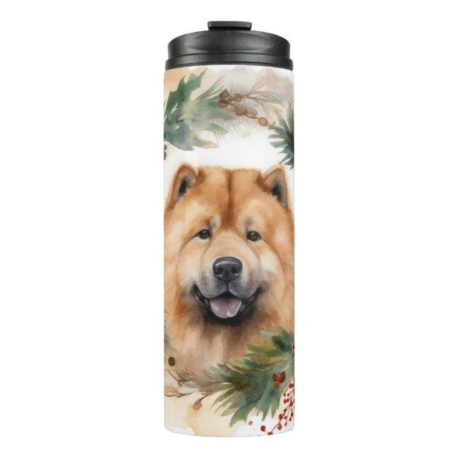 chow chow Christmas Wreath Festive Pup  Thermal Tumbler (Front)