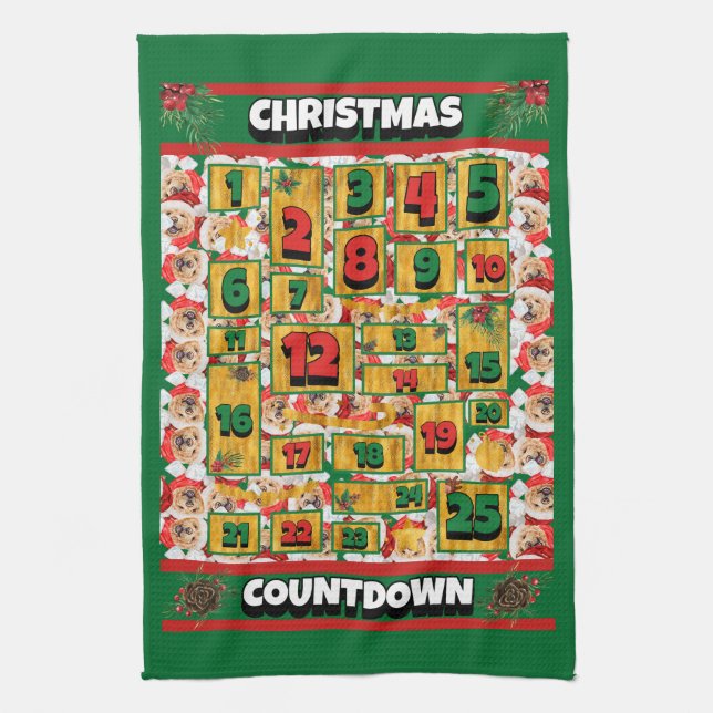 Chow Chow Countdown Christmas Advent Calendar Dog Kitchen Towel (Vertical)