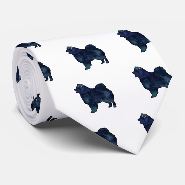 Chow Chow Dog Breed Silhouette Watercolor Tie (Rolled)