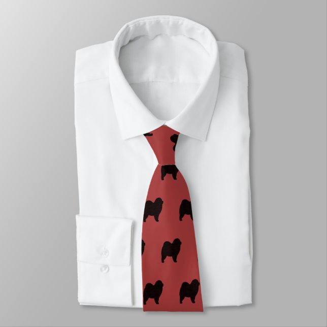 Chow Chow Dog Breed Silhouettes Pattern Tie (Tied)
