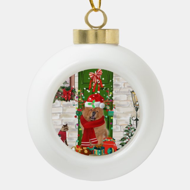 Chow Chow Dog Christmas   Ceramic Ball Christmas Ornament (Front)