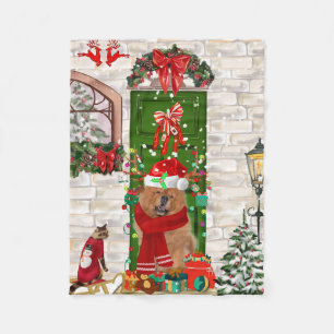 Chow Chow Dog Christmas  Fleece Blanket