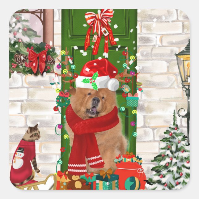 Chow Chow Dog Christmas  Square Sticker (Front)