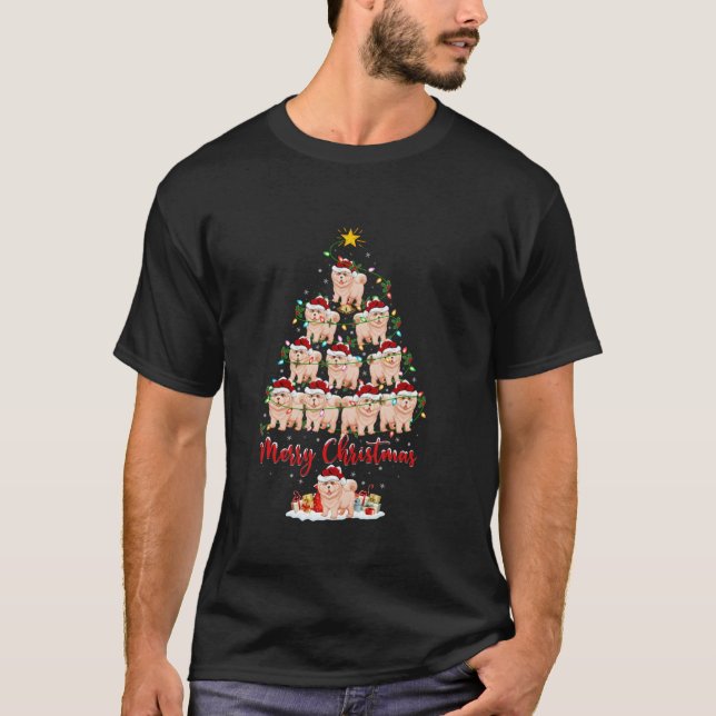Chow Chow Dog Christmas Tree Lights Funny Chow Cho T-Shirt (Front)