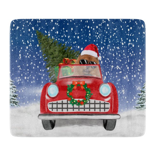 Chow Chow Dog Driving Car In Snow Cutting Board (Front)