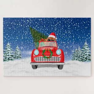 Chow Chow Dog Driving Car In Snow Jigsaw Puzzle