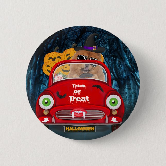 Chow Chow Dog Driving Car Scary Halloween  2 Inch Round Button (Front)