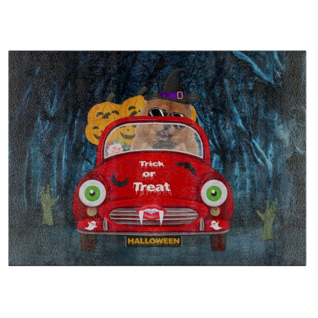 Chow Chow Dog Driving Car Scary Halloween  Cutting Board (Front)