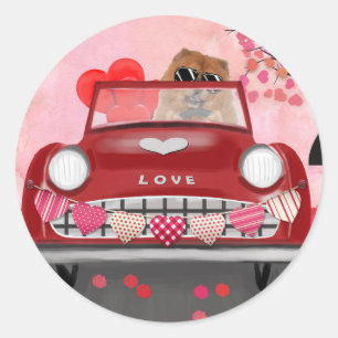 Chow Chow Dog Driving Car with Hearts Valentine's Classic Round Sticker