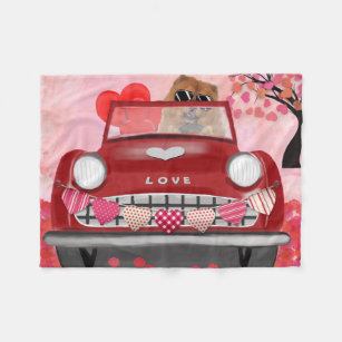 Chow Chow Dog Driving Car with Hearts Valentine's  Fleece Blanket