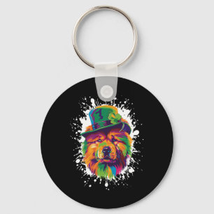 Chow Chow Dog Head Irish Funny St Patricks Day Keychain