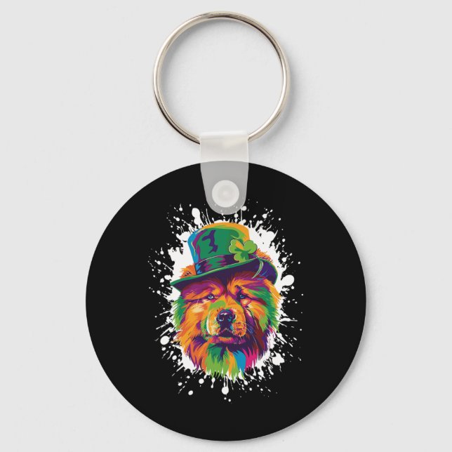 Chow Chow Dog Head Irish Funny St Patricks Day  Keychain (Front)