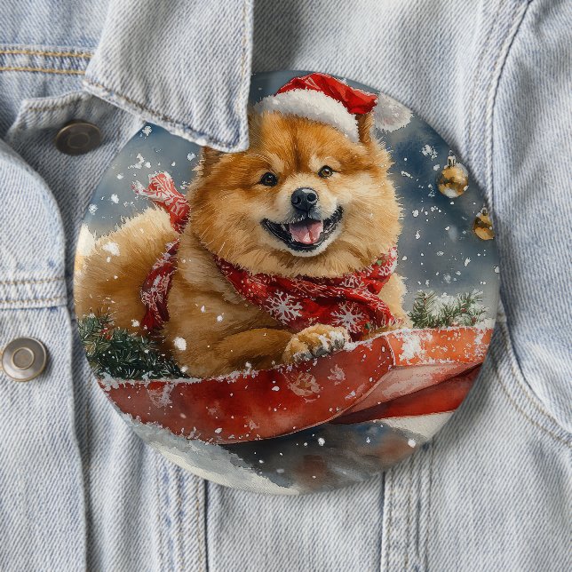 Chow Chow Dog in Sledge Let it Snow Christmas 6 Inch Round Button (In Situ)