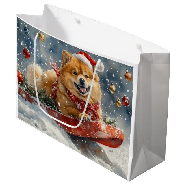 Chow Chow Dog in Sledge Let it Snow Christmas Large Gift Bag (Front Angled)