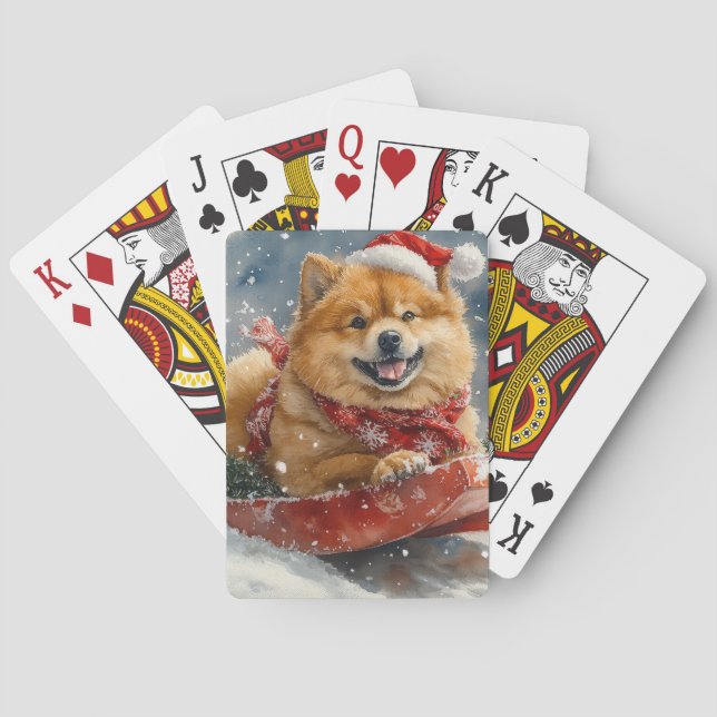 Chow Chow Dog in Sledge Let it Snow Christmas Playing Cards (Back)