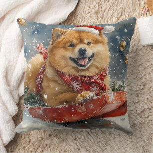 Chow Chow Dog in Sledge Let it Snow Christmas Throw Pillow