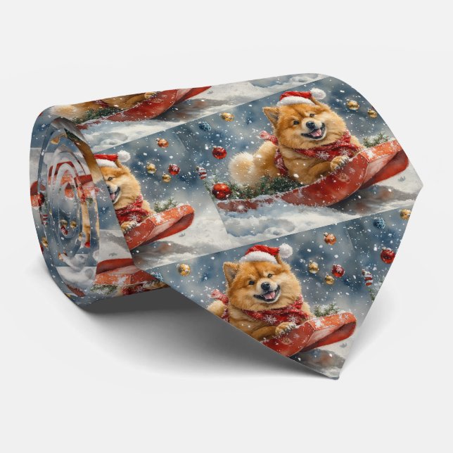 Chow Chow Dog in Sledge Let it Snow Christmas Tie (Rolled)