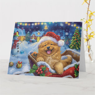 Chow Chow Dog in Sleigh Snow Christmas Card