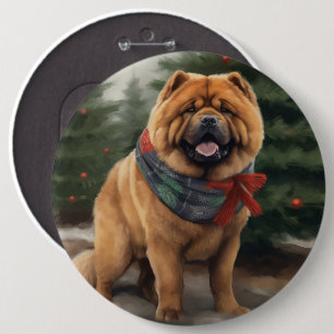 Chow Chow Dog in Snow Christmas 6 Inch Round Button