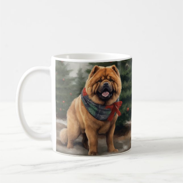 Chow Chow Dog in Snow Christmas Coffee Mug (Left)