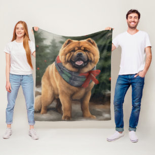 Chow Chow Dog in Snow Christmas Fleece Blanket