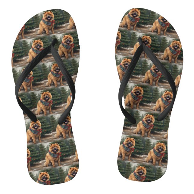 Chow Chow Dog in Snow Christmas Flip Flops (Footbed)