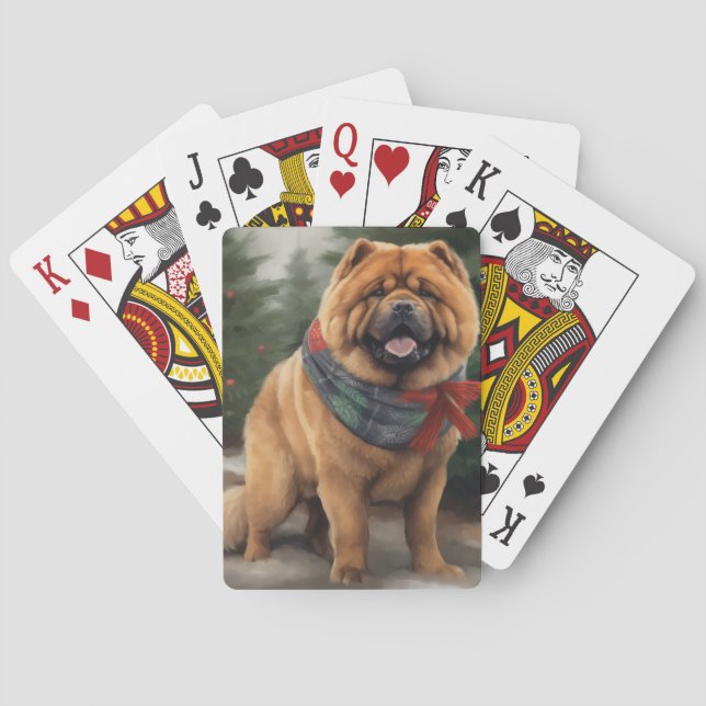 Chow Chow Dog in Snow Christmas Playing Cards (Back)