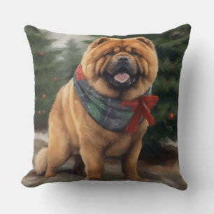 Chow Chow Dog in Snow Christmas Throw Pillow