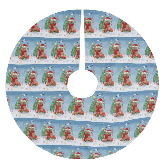 Chow Chow Dog in Snow with Christmas Gifts Brushed Polyester Tree Skirt (Front)