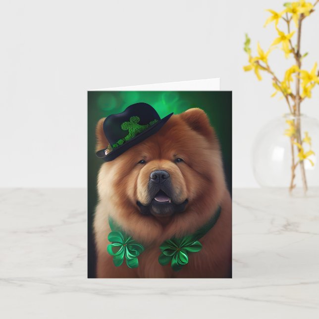Chow Chow Dog in St. Patrick's Day Dress Card (Yellow Flower)