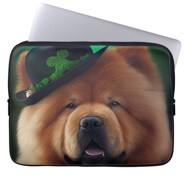 Chow Chow Dog in St. Patrick's Day Dress Laptop Sleeve (Front)