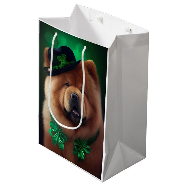 Chow Chow Dog in St. Patrick's Day Dress Medium Gift Bag (Front Angled)