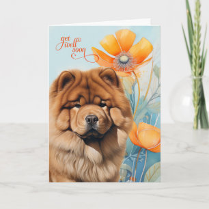 Chow Chow Dog Orange Poppy Blooms Get Well Card