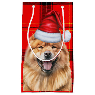 Chow Chow Dog Red Holiday Plaid Christmas Small Gift Bag