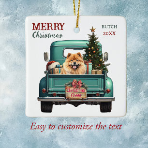 Chow Chow Dog Retro Truck Christmas Ceramic Ornament