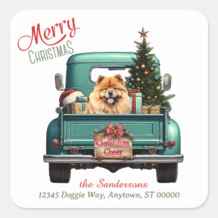 Chow Chow Dog Retro Truck Christmas Square Sticker